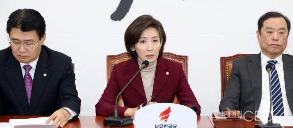 첫 비상대책위원회 회의에 참석해 의견을 표현하는 나경원 의원