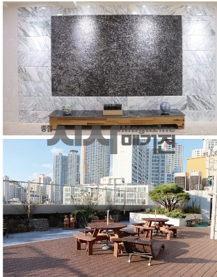 병원 내부와 병원 앞 테라스