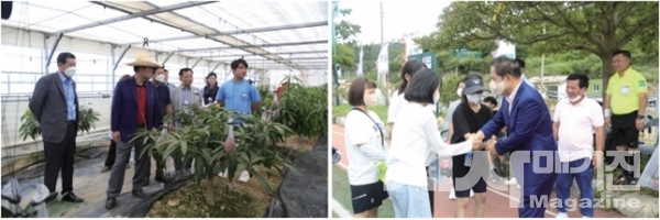 (좌)진도 애플망고 농가 방문 사진 (우)조도면민의 날 기념 체육대회 방문